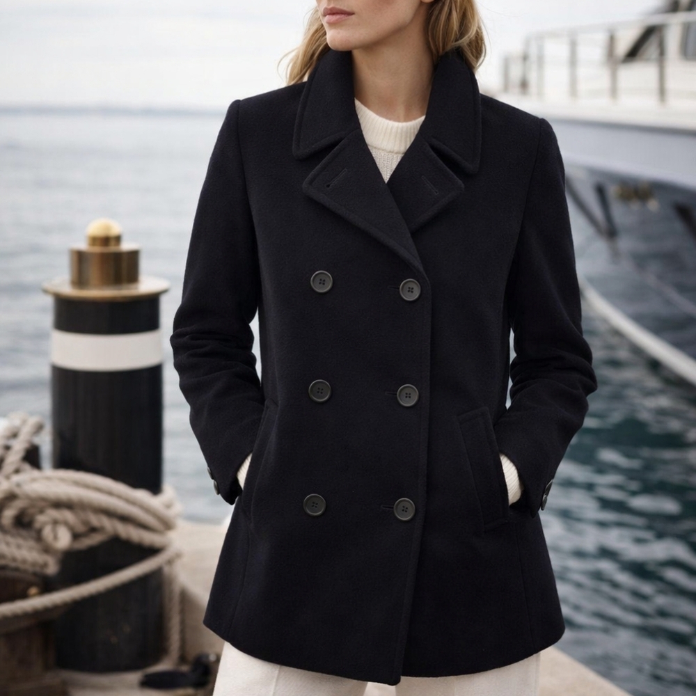 Holt Renfrew Vintage Wool Cashmere Double Breasted Peacoat Black Size 2 Coastal